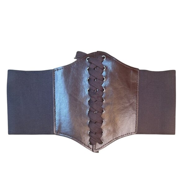 2/$30 Chocolate Brown Criss Cross Tie Elastic Belt - Picture 7 of 12